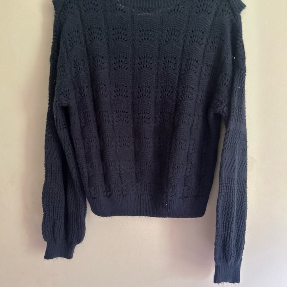 JustFab Blue Ruffle Sweater with Ribbed Knit - Picture 2 of 3